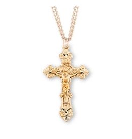 HMH Religious Gold Over Sterling Silver Filigree Scroll Relief Design Crucifix