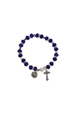 McVan Dark Blue Stretch Rosary Bracelet With Miraculous Medal and Crucifix