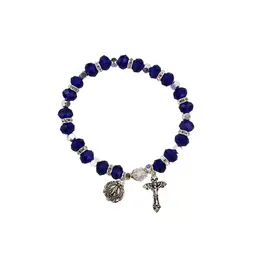 McVan Dark Blue Stretch Rosary Bracelet With Miraculous Medal and Crucifix