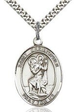 Bliss Manufacturing Sterling Silver St. Christopher Pendant on a 24 inch Stainless Silver Heavy Curb Chain
