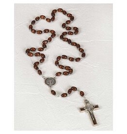Lumen Mundi Saint Benedict Oval Wood Rosary - Enameled Center