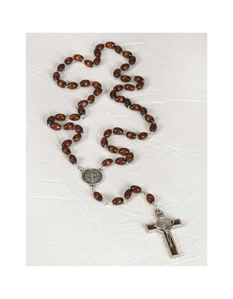 Lumen Mundi Saint Benedict Oval Wood Rosary - Enameled Center