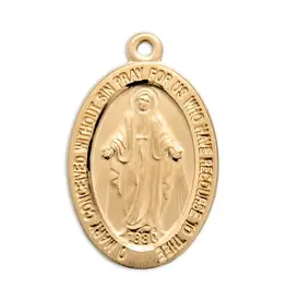HMH Religious 16kt Gold Over Sterling Silver Miraculous Medal With 18" Chain Necklace
