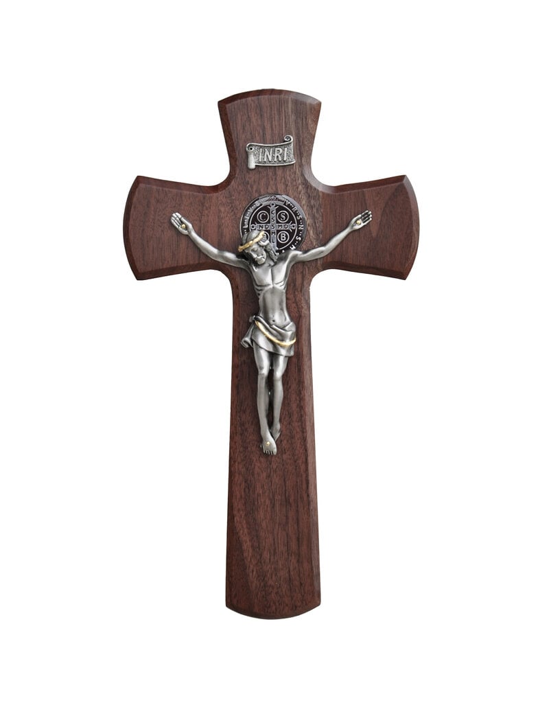 Sine Cera 13″ Walnut St. Benedict Wall Crucifix