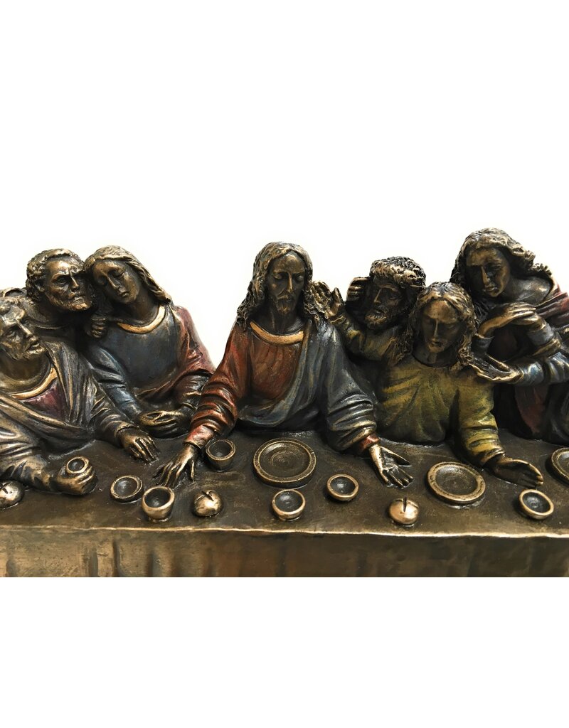 Goldscheider of Vienna 14" x 4.5" x 6" Last Supper Bronze Lightly Hand Painted Statue