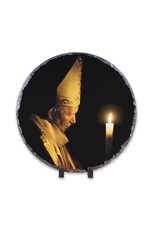 Catholic to the Max Pope John Paul II with Paschal Candle Round Slate Tile