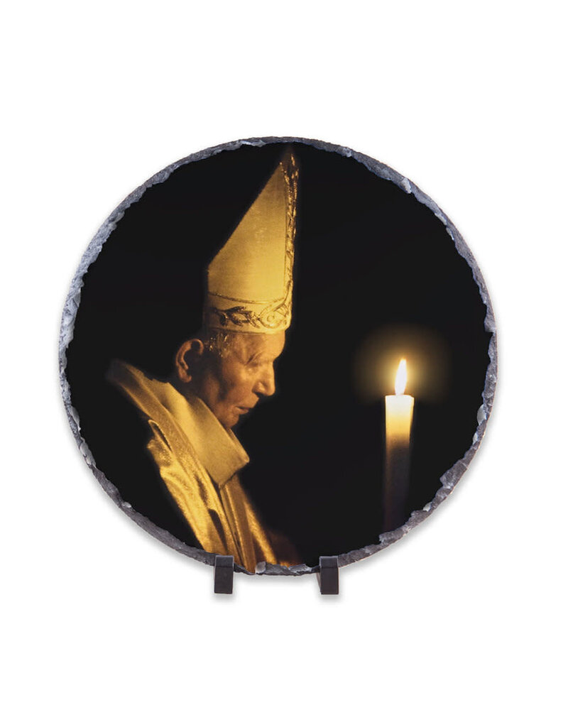 Catholic to the Max Pope John Paul II with Paschal Candle Round Slate Tile