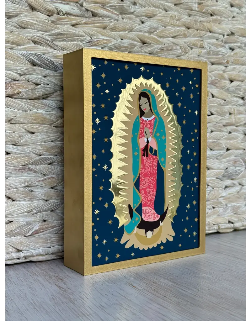 Be Still Prayer Space Copy of Illustration in Box Frame - Guadalupe, Gold frame, Hail Mary Prayer Card | Be Still Prayer Space