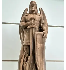 Be Still Prayer Space 3D printed: 5" St. Michael with Shield Statue - Bronze | Be Still Prayer Space