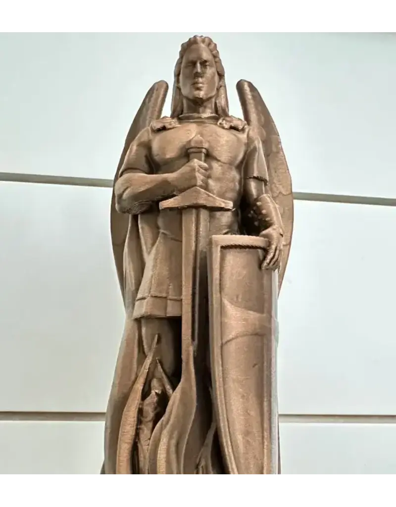 Be Still Prayer Space 3D printed: 5" St. Michael with shield Statue - Bronze | Be Still Prayer Space