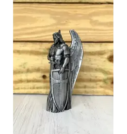 Be Still Prayer Space 3D printed: 5" St. Michael with Shield Statue - Pewter | Be Still Prayer Space
