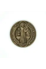 Be Still Prayer Space 3D Printed St. Benedict Medal Wall Plaque 8" |front image, Golden Bronze