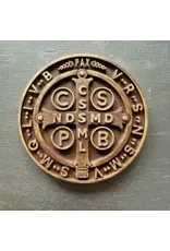 Be Still Prayer Space 3D Printed St. Benedict Medal Wall Plaque 8" | Golden Bronze, cross side image
