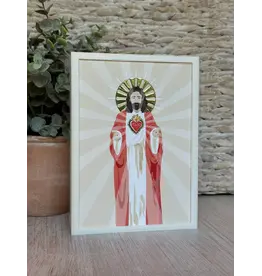 Be Still Prayer Space Illustration in Box Frame - Sacred Heart of Jesus, White Frame | Be Still Prayer Space