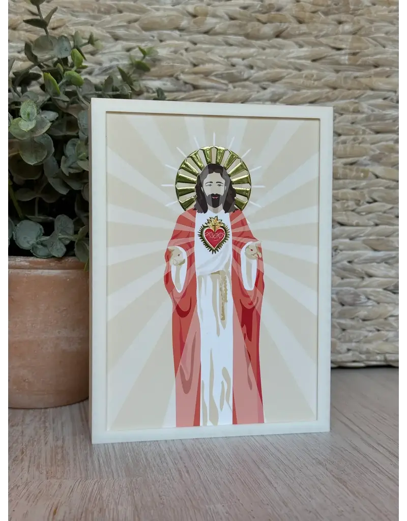 Be Still Prayer Space Illustration in Box Frame - Sacred Heart of Jesus, White Frame | Be Still Prayer Space