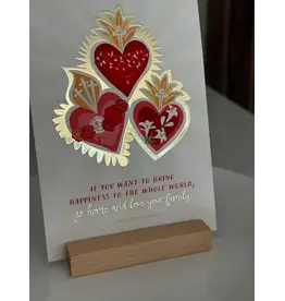 Be Still Prayer Space Illustration in Box Frame - Holy Family Hearts (Sacred, Immaculate, Chaste), Gold Frame | Be Still Prayer Space