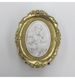 Be Still Prayer Space Joseph and Child Jesus Gold Framed 3D Printed Oval Intaglio | Be Still Prayer Space