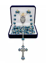 Devon Trading Company Pantene Blue Pearl Silver Double Capped Rosary – Miraculous Mary, 8mm