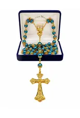 Devon Trading Company Pantene Blue Pearl Gold Double Capped Rosary – Mother & Child, 8mm