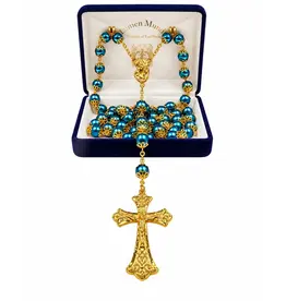 Devon Trading Company Pantene Blue Pearl Gold Double Capped Rosary – Mother & Child, 8mm