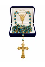 Devon Trading Company Pantene Blue Pearl Gold Double Capped Rosary – Miraculous Mary, 8mm