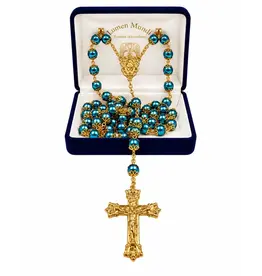 Devon Trading Company Pantene Blue Pearl Gold Double Capped Rosary – Miraculous Mary, 8mm