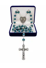 Devon Trading Company Pantene Blue Pearl Silver Double Capped Rosary – Mother & Child, 8 mm