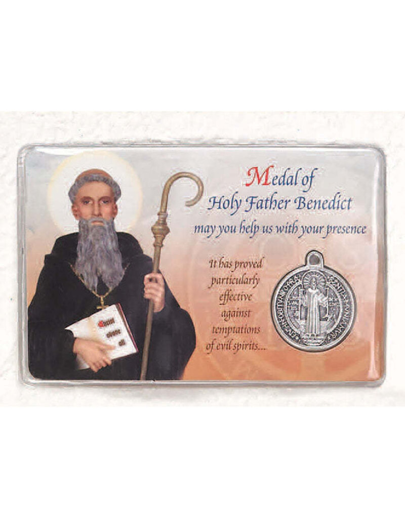 Laminated St. Benedict Prayer Card with St. Benedict Medal