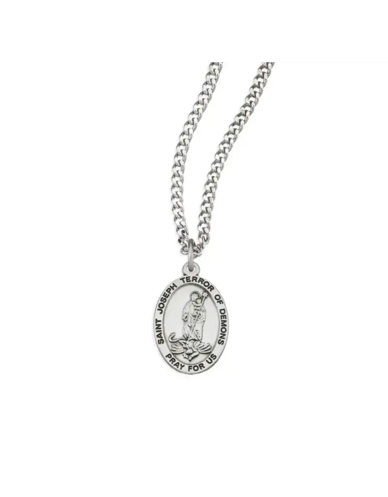 HMH Religious Sterling Silver Small Oval St. Joseph Terror of Demons Medal with 18" Chain