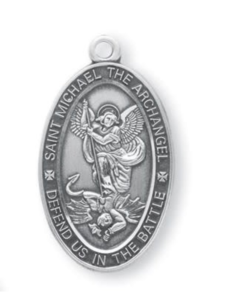 HMH Religious Saint Michael The Archangel Defend Us In Battle Oval Sterling Silver Medal