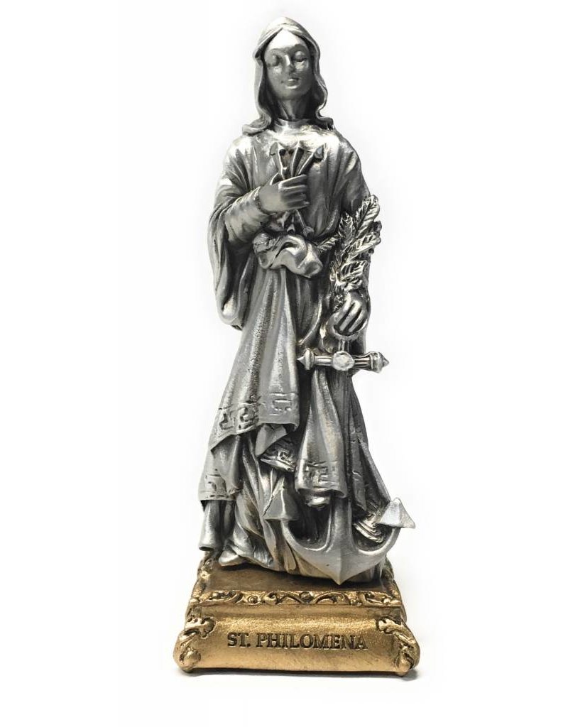 WJ Hirten 4 1/2" St. Philomena Fine Pewter Statue on a Majestic Gold Tone Base