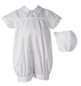 Lauren Madison Satin Striped Pleated Romper with Class Pointed Collar Boy's Baptism Clothing Set [1450]