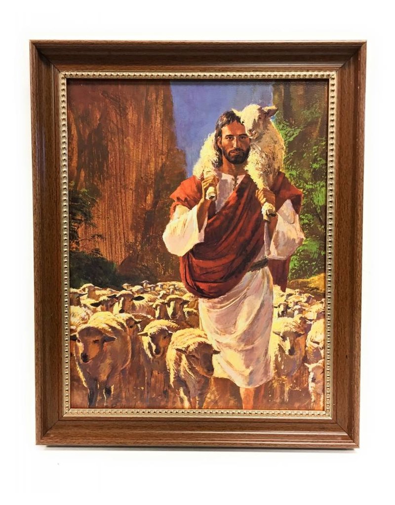 WJ Hirten 11" x 14" The Good Shepherd in Walnut Frame (Hook)