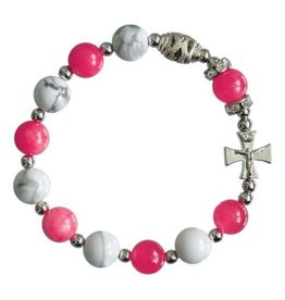 Sine Cera Gemstone Pink/White Rosary Bracelet (10mm)