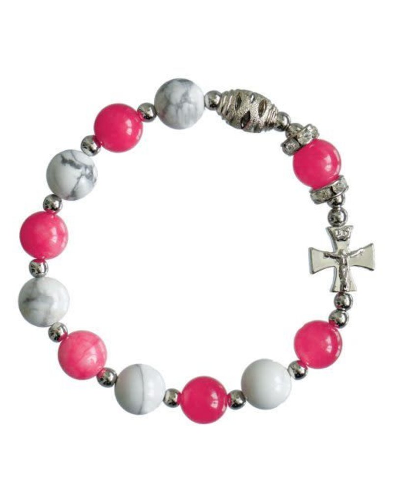 Sine Cera Gemstone Pink/White Rosary Bracelet (10mm)