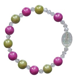 Sine Cera Rosary Bracelet Children's Rainbow Green/Pink 8mm