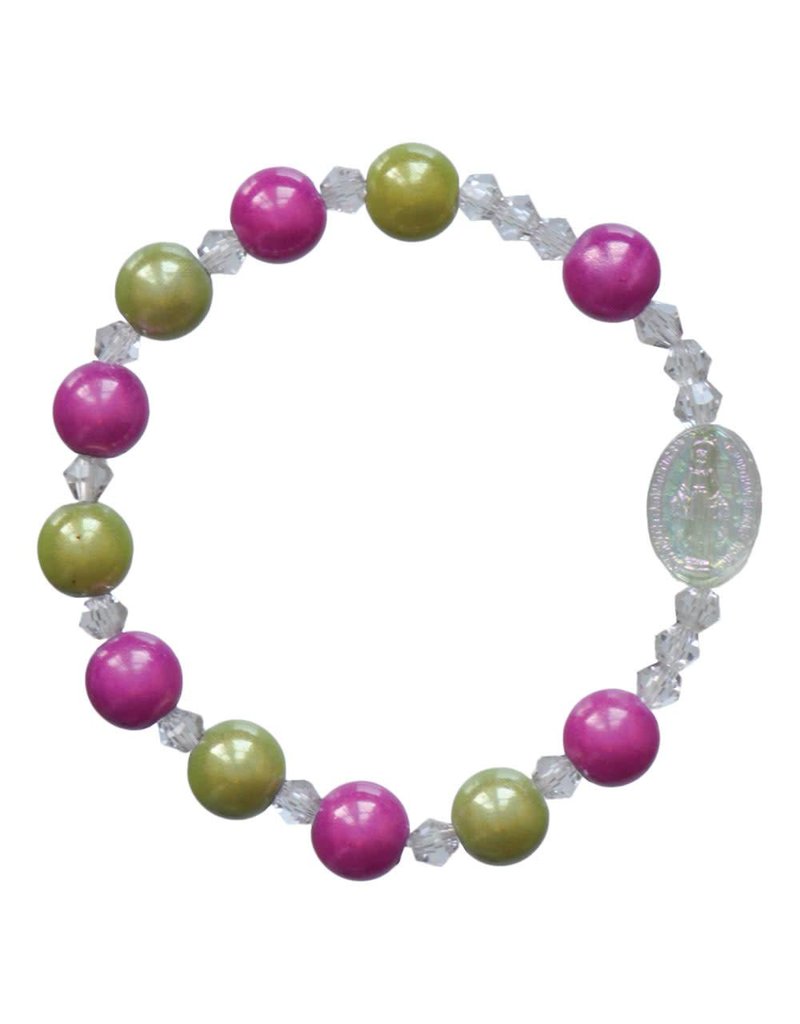 Sine Cera Rosary Bracelet Children's Rainbow Green/Pink 8mm