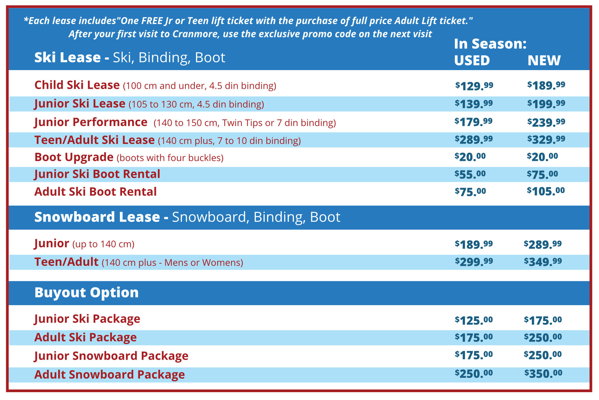 Seasonal Lease and Jr Trade In Program Pricing