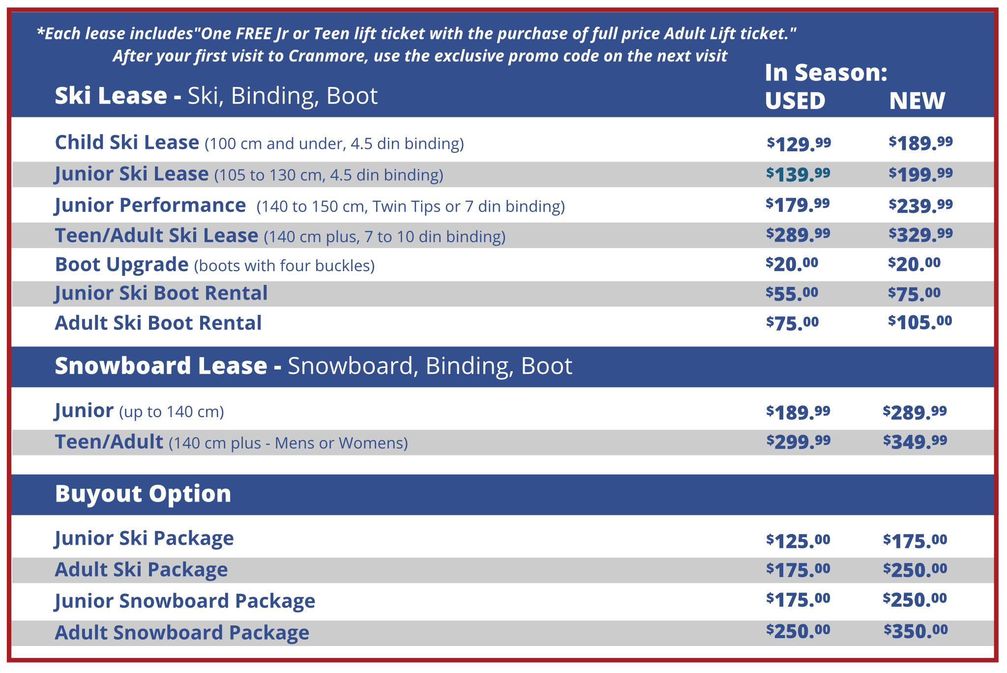 Seasonal Lease and Jr Trade In Program Pricing