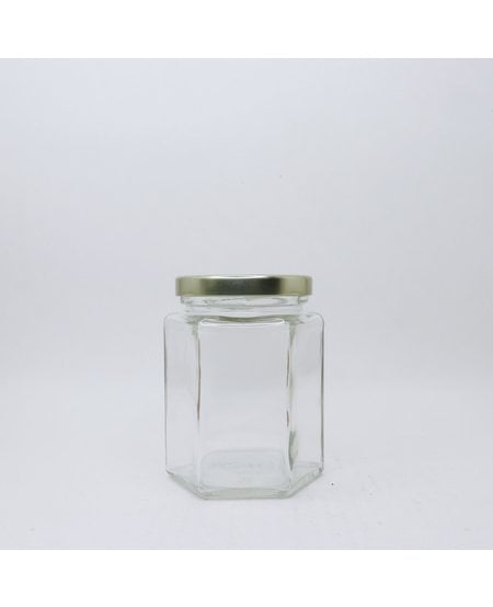 190 mL / 9.5 oz Glass Hexagon Jar, case (12 ct, includes lids)
