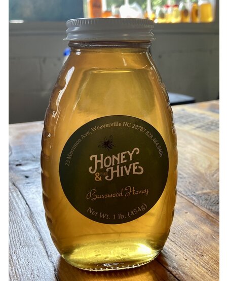Local Basswood Honey, classic queenline jar, 1 lb. (454g)