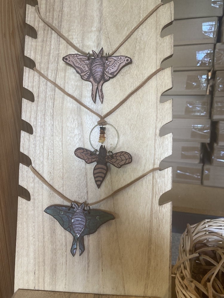 Leather Luna Moth Necklace - Natural