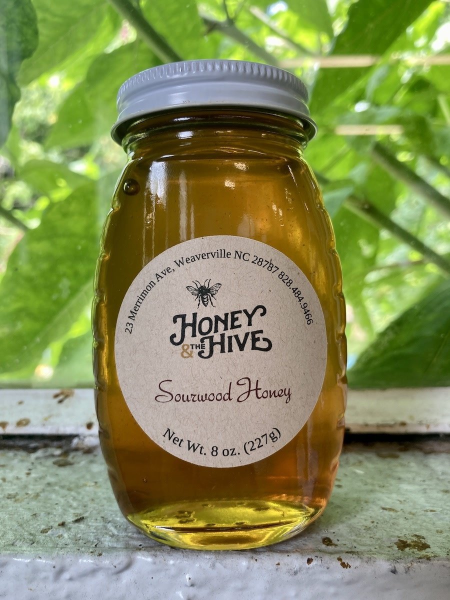 Honey & the Hive Local Sourwood Honey, classic queenline jar, 8 oz. (227g)