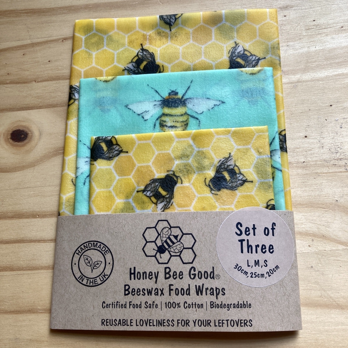 Honey Bee Good Beeswax Wraps, set of 3