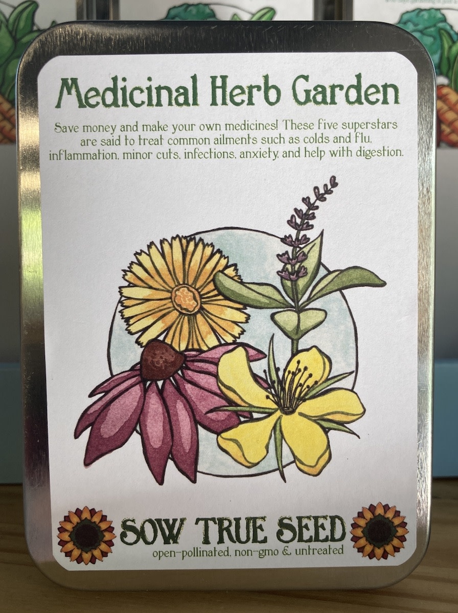 Sow True Seeds Collection Gift Tin, Medicinal Herb Garden Honey and