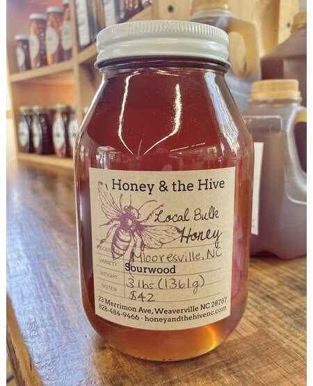 Local Sourwood Honey, quart jar, 3 lbs. (1361g)