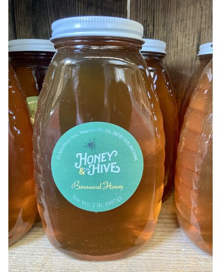 Local Basswood Honey, classic queenline jar, 2 lbs. (907g)