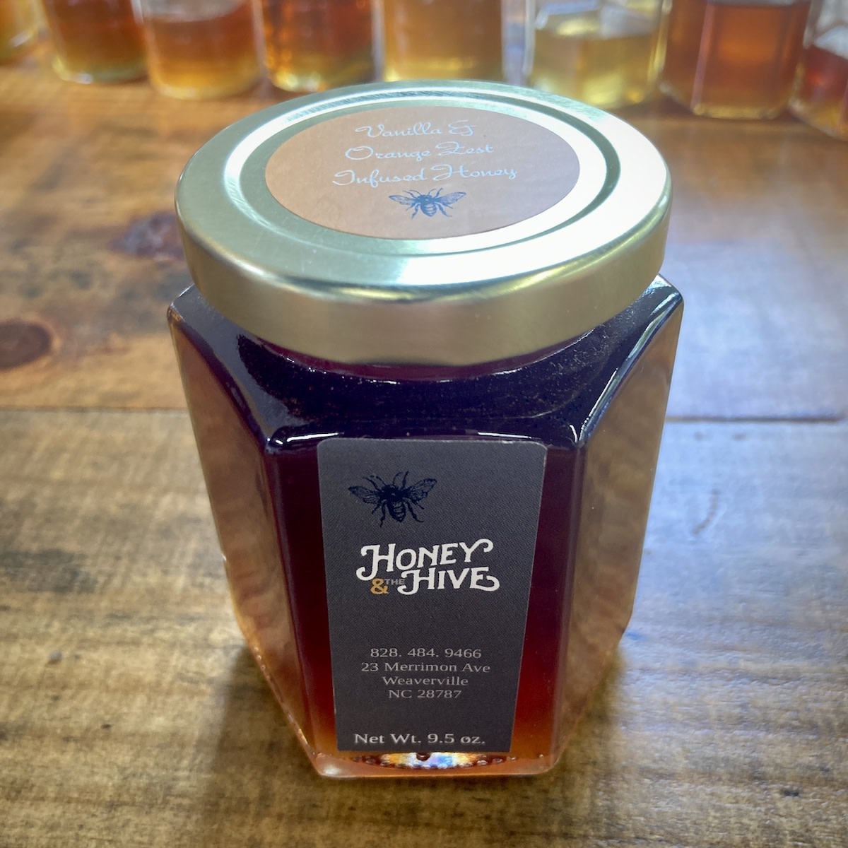 Orange Zest Infused Honey in Glass Jar with Honey Dipper by Bee