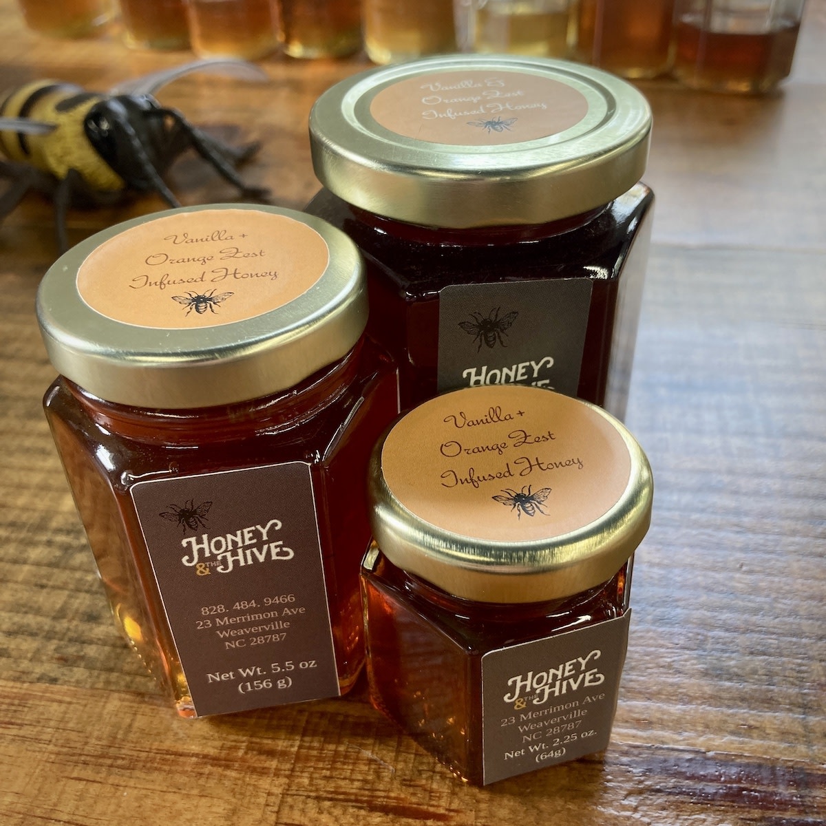 Orange Zest Infused Honey in Glass Jar with Honey Dipper by Bee