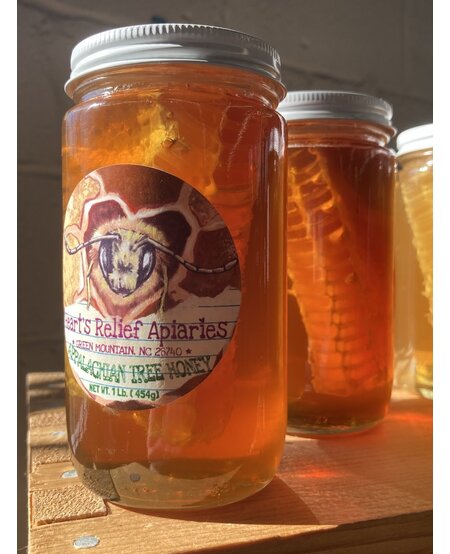 Heart's Relief Appalachian Tree Comb-in Honey, comb jar, 1 lb. (454g)